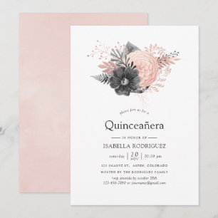 Pastellrosa und Holzkohle - Quinceñera Einladung