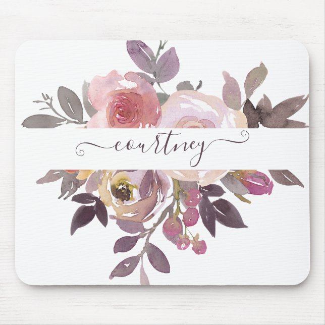 Pastellrosa und lila blumenreich personalisiert mousepad (Vorne)
