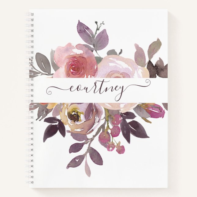 Pastellrosa und lila blumenreich personalisiert notizbuch (Vorderseite)