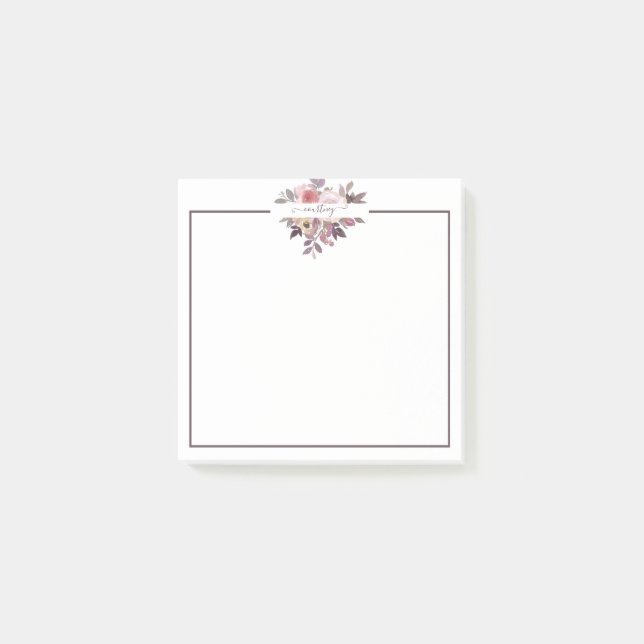 Pastellrosa und lila blumenreich personalisiert post-it klebezettel (Vorderseite)