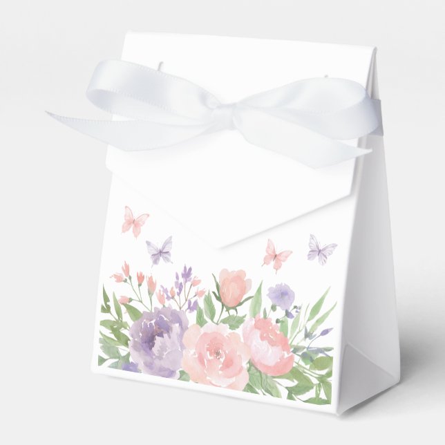 Pastellrosa und Lila Blumenschmetterlinge Geschenkschachtel (Vorderseite)