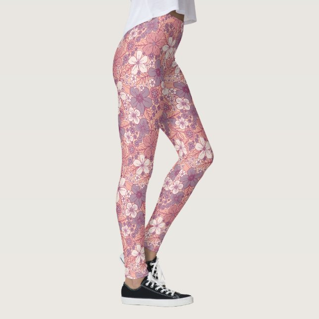 Pastellrosa und Lila Blüten Leggings (Rechts)