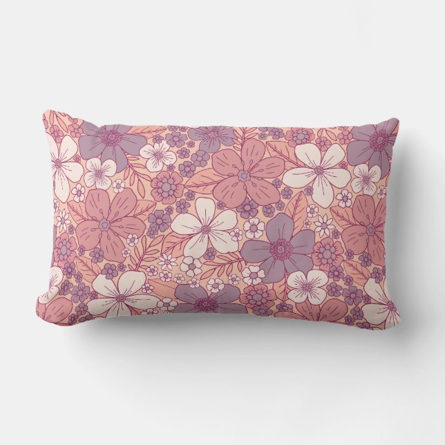Pastellrosa und Lila Blüten Lendenkissen (Vorderseite)