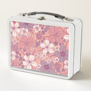 Pastellrosa und Lila Blüten Metall Brotdose