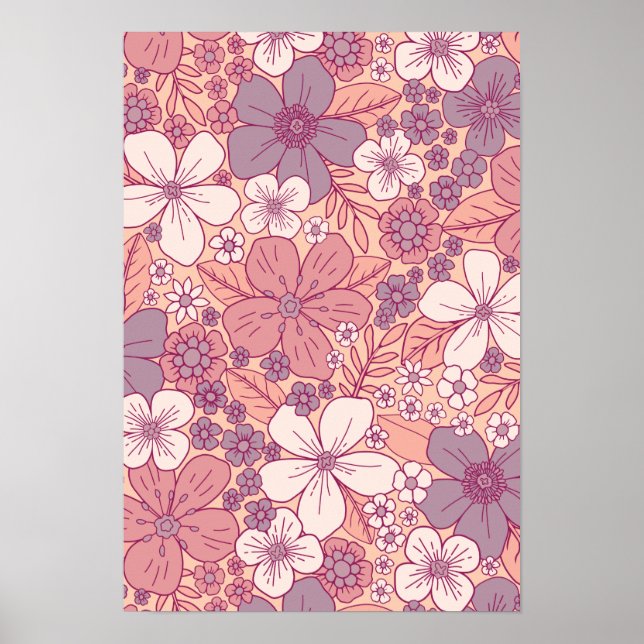Pastellrosa und Lila Blüten Poster (Vorne)