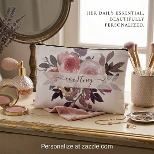 Pastellrosa und lila florale personalisierte    zubehörtasche