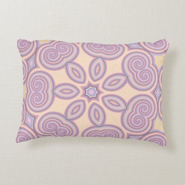 Pastellrosa und Lila Kaleidoskopmuster Dekokissen (Rückseite)