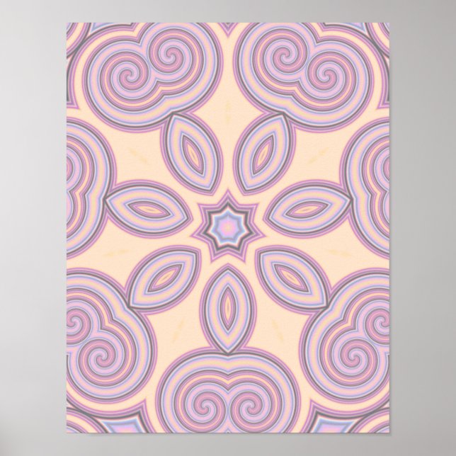 Pastellrosa und Lila Kaleidoskopmuster Poster (Vorne)