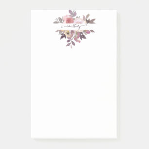 Pastellrosa und lila personalisierte Blumen Post-it Klebezettel