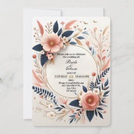 Pastellrosa und Navy-Floral-Hochzeit Einladung