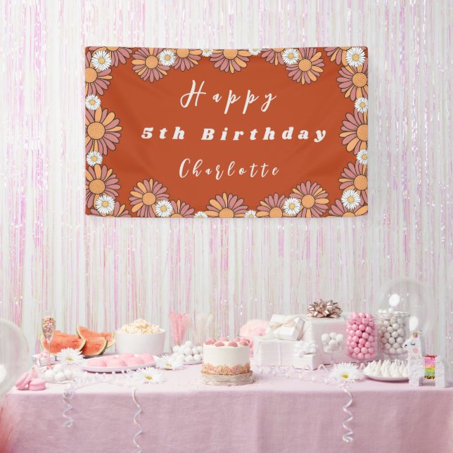 Pastellrosa und orange Daisy Blumenmuster Banner (Party)