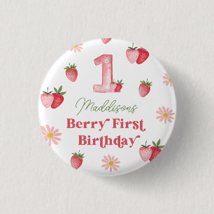 Pastellrosa und rote Beeren zum ersten Erdbeer-Geb Button