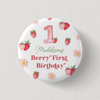 Pastellrosa und rote Beeren zum ersten Erdbeer-Geb Button