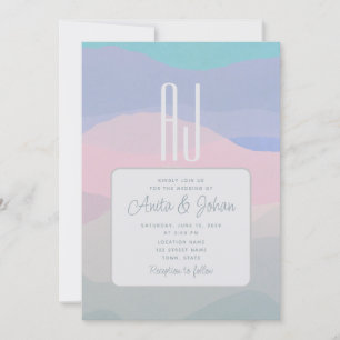 Pastellrosa und Staubblau Moderne Hochzeit  Einladung