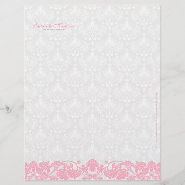 Pastellrosa und Vintage Damasken & Wirbel Briefbogen (Vorderseite)
