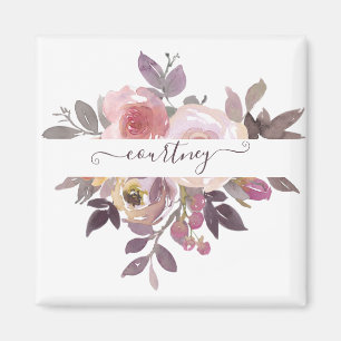Pastellrosa und violette florale Personalisierung Magnet