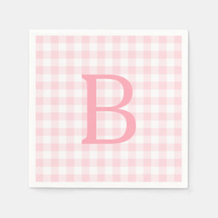 Pastellrosa und weiß karierte Monogramm Serviette