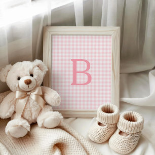 Pastellrosa und Weiße Gingham Monogram Poster