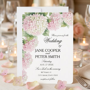 Pastellrosa und weiße Hortensien Hochzeit auf klei Einladung