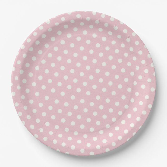 Pastellrosa und weiße Polka-Punktmuster Pappteller (Vorderseite)