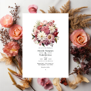 Pastellrosa und Zedernbraun Florale Sommerhochzeit Einladung