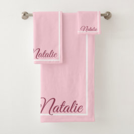 Pastellrosa Vollfarbe mit Monogramm Badhandtuch Set