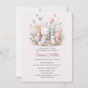 Pastellrosa Waldtiere Baby Shower Einladung