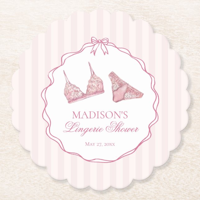 Pastellrosa Wäsche Dusche Spitze Junggesellinnenab Untersetzer (Vorderseite)