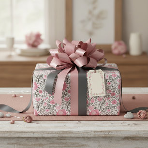 Pastellrosa Wasserfarben-Blumenmuster Geschenkpapier