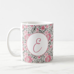 Pastellrosa Wasserfarben Blumenmuster Monogramm Kaffeetasse