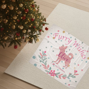 Pastellrosa Weihnachten - Chihuahua mit individuel Fleecedecke