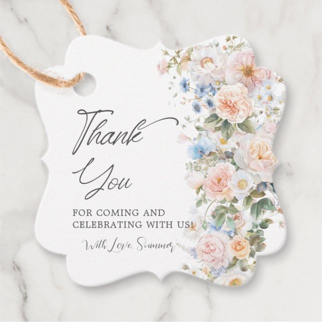 Pastellrosa Weiß Blau Blumen Hochzeit Baby Shower Geschenkanhänger (Vorderseite)
