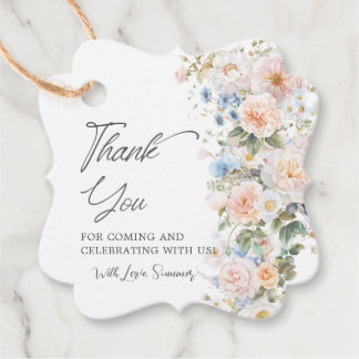 Pastellrosa Weiß Blau Blumen Hochzeits-Babyshower Geschenkanhänger