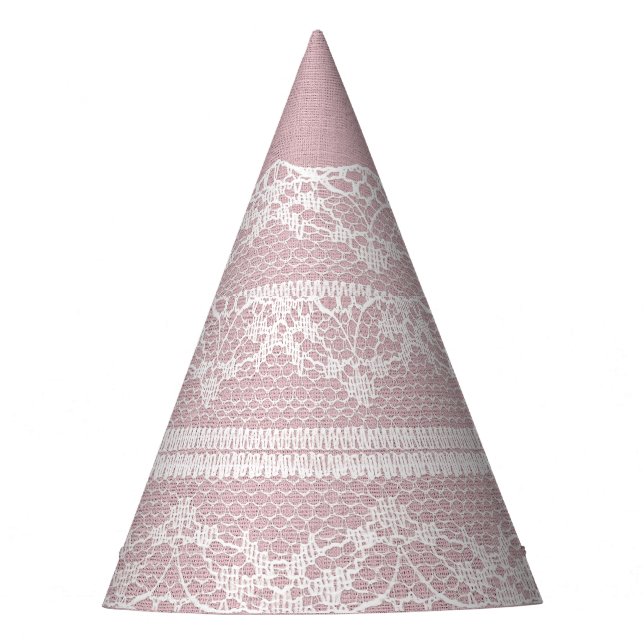 Pastellrosa, weiße Spitzentextur Partyhütchen (Vorderseite)