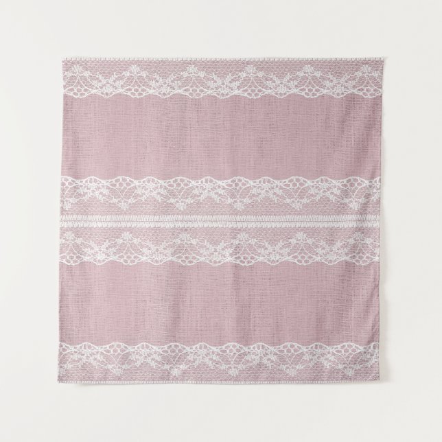 Pastellrosa, weiße Spitzentextur Wandteppich (Vorderseite)