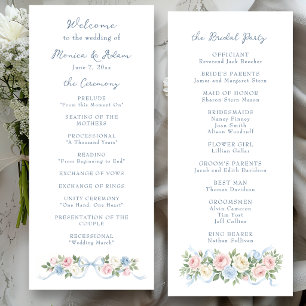 Pastellrosa, weiße und blaue Rosen & Band Programm