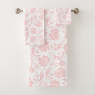 Pastellrosa-weiße Vintage Damasken Badhandtuch Set