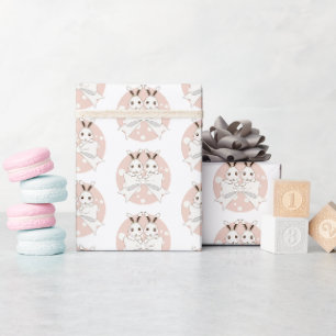 Pastellrosa Weißes Band und süße Zwillingskaninche Geschenkpapier