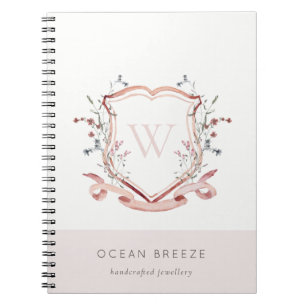 Pastellrosa Wildblume Aquarellfarben Wappen Monogr Notizblock