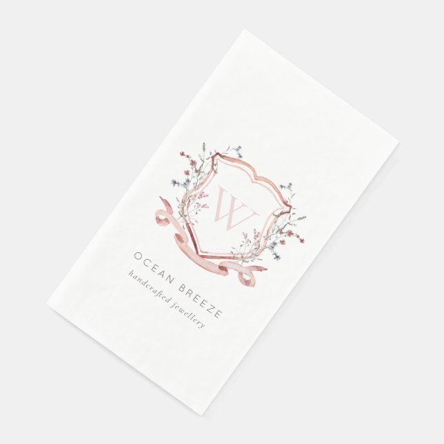 Pastellrosa Wildblume Aquarellfarben Wappen Monogr Serviette (Ecke)