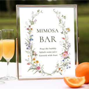 Pastellrosa Wildblume Mimosa Bar Sign Poster