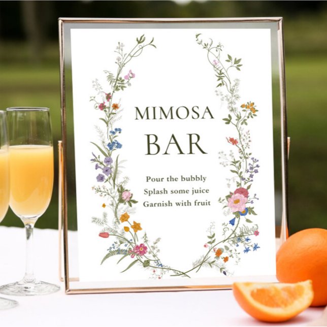 Pastellrosa Wildblume Mimosa Bar Sign Poster (Von Creator hochgeladen)