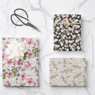 Pastellrosa wilde Blütenknospen Geschenkpapier Set
