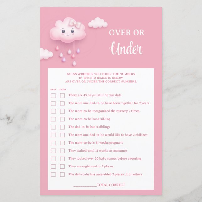 Pastellrosa Wolke 9 über oder unter Babyspiel (Vorderseite)