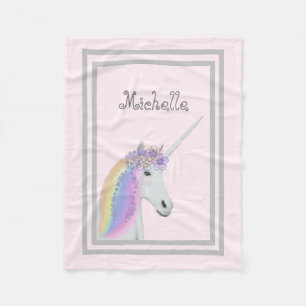 Pastellrosaunicorn-personalisierte mit Blumendecke Fleecedecke