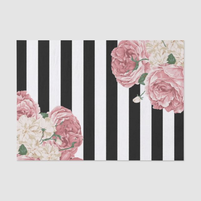 PastellRose, Schwarzes, weiße Streifen Seidenpapier (Vorderseite)