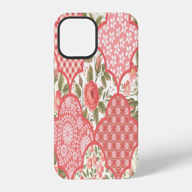 Pastellrosen Blumen-Patchwork-Muster iPhone 12 Hülle (Rückseite)