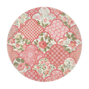 Pastellrosen Blumen-Patchwork-Muster Schneidebrett
