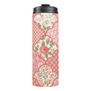 Pastellrosen Blumen-Patchwork-Muster Thermosbecher