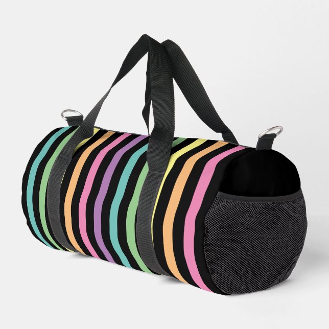 Pastellrost Muster auf schwarzen Streifen Duffle Bag (Rechte Ecke)